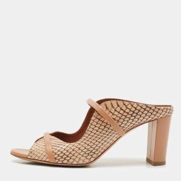 Malone Souliers Beige Watersnake Leather Norah Heel Mules Size 37.5