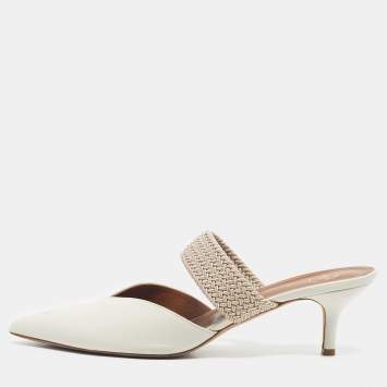 Malone Souliers Cream Raffia and Leather Maisie Mules Size 42
