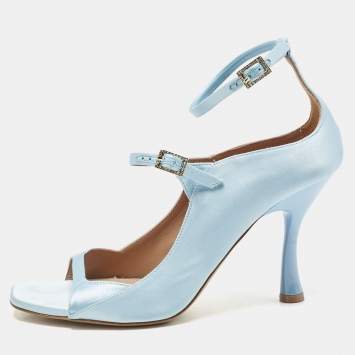 Pre Owned Malone Souliers Blue Satin Riley 90 Ankle Strap Sandals Size 39