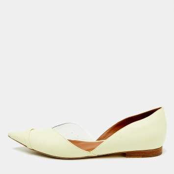 Pre Owned Malone Souliers Buttercup/Clear Leather and PVC Hurley Ballet Flats Size 39.5