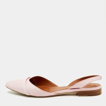 Pre Owned Malone Souliers Pink Leather Elsie Slingback Flat  Size 39.5