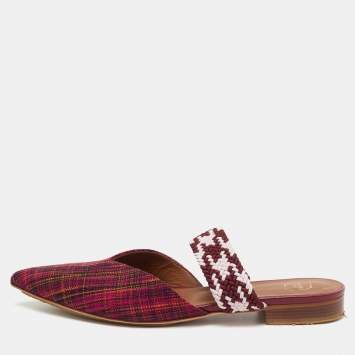 Pre Owned Malone Souliers Multicolor Check Canvas and Cord Maisie Flat Mules Size 39