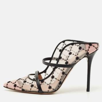Pre Owned Malone Souliers Pink/Black Leather and Mesh Maureen Mules Size 40