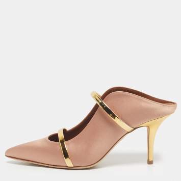 Pre Owned Malone Souliers Beige Leather and Satin Maureen Mule Sandals Size 39