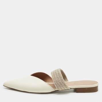 Pre Owned Malone Souliers Cream Croc Embossed Leather Maisie Mules Size 41.5