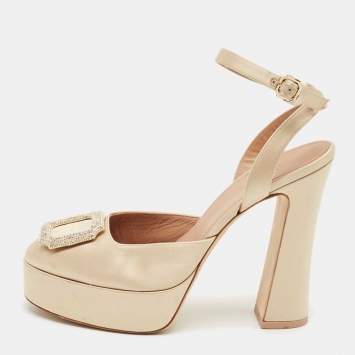 Pre Owned Malone Souliers Beige Satin Teese Platform Ankle Wrap Pumps Size 39