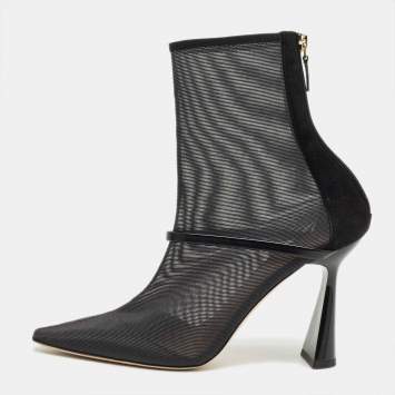 Pre Owned Malone Souliers Black Leather and Mesh Ankle Length Boots Size 40