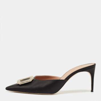 Pre Owned Malone Souliers Black Satin Mona Mules Size 40