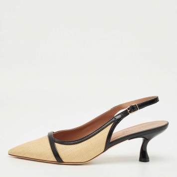 Pre Owned Malone Souliers Beige Canvas and Leather Jama Slingback Pumps Size 38