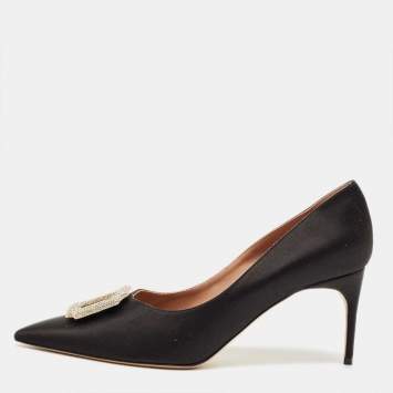Pre Owned Malone Souliers Black Satin Monroe Pumps Size 40