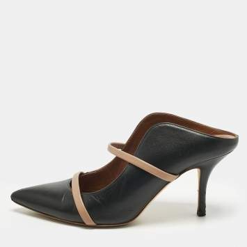 Pre Owned Malone Souliers Black/Beige Leather Maureen Pointed Toe Mules Size 39