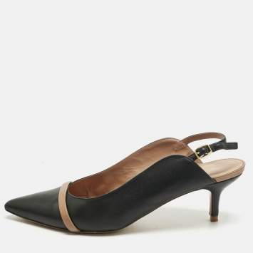Pre Owned Malone Souliers Black Leather Marion Slingback Pumps Size 39.5