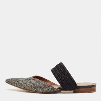 Pre Owned Malone Souliers Beige/Black Canvas Maisie Mules Size 36.5