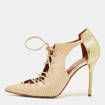 Pre Owned Malone Souliers Beige Python Embossed Leather Montana Booties Size 37