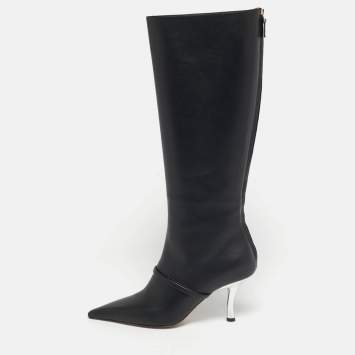 Pre Owned Malone Souliers Black Leather Markle Knee Length Boots Size 38