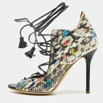 Pre Owned Malone Souliers Multicolor Python Leather Montana Booties Size 37