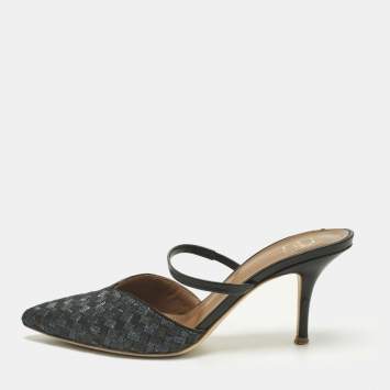 مملوكة مسبقًا Malone Souliers Black/Navy Blue Woven Fabric Marla Mules Size 37.5