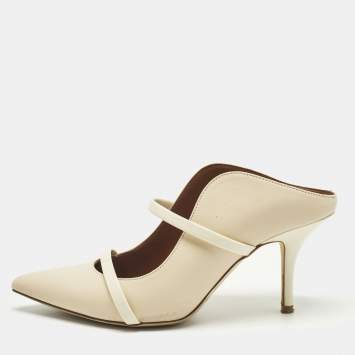 مملوكة مسبقًا Malone Souliers Cream Leather Maureen Mules Size 36