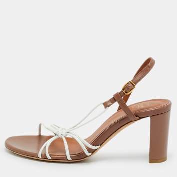 Pre Owned حذاء سليد مالون سولييه رباط خلفي جلد بني/أبيض مقاس 36