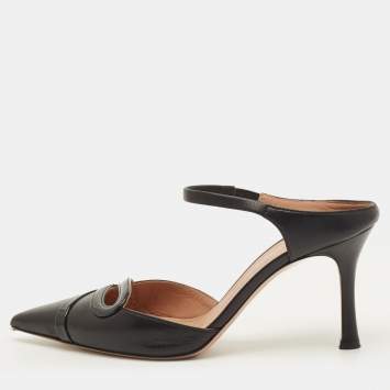 Pre Owned Malone Souliers Bonnie Size 36 Black Leather and Patent Leather Slide Sandals