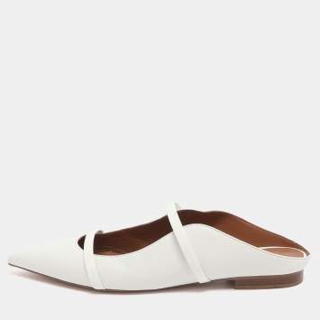 مملوكة مسبقًا Malone Souliers Maureen Size 38.5 White Leather Flats