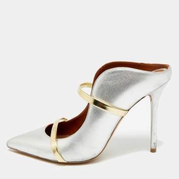 Pre Owned حذاء كعب عالي مالون سوليه ماورين جلد فضي/ذهبي مقاس 38.5