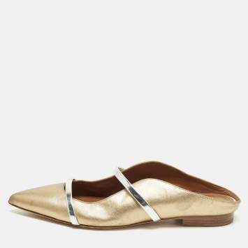 مملوكة مسبقًا Malone Souliers Size 37 Silver/Gold  Leather Maureen Flat Mules 