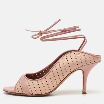 Pre Owned Malone Souliers Alba Size 36 Rose Pink Perforated Leather Ankle Toe Sandals