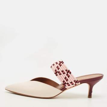 Pre Owned Malone Souliers Maisie Size 38.5 Cream Patent Leather and Rope Mules