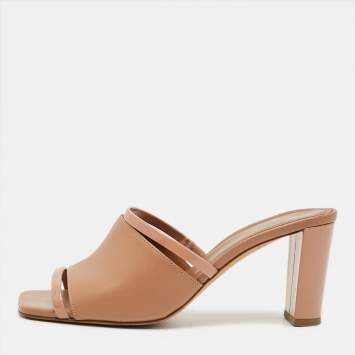 Pre Owned Malone Souliers Demi Size 38 Beige Leather and Patent  Mules