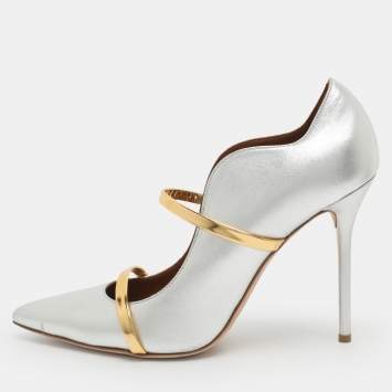 Pre Owned Malone Souliers Maureen Size 42 Silver/Gold Leather Pumps