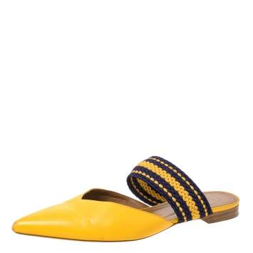 Pre Owned Malone Souliers Yellow/Purple Leather Maisie Pointed Toe Mules Size 41