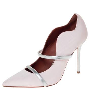 Pre Owned Malone Souliers Pink Canvas Maureen Pointed Toe Pumps Size 37