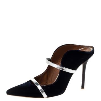 Pre Owned Malone Souliers Blue Velvet Maureen Pointed Toe Mules Size 38