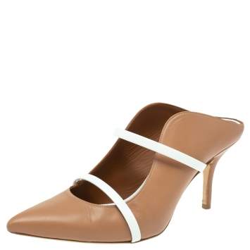 Pre Owned Malone Souliers Brown/White Leather Maureen Mules Size 38.5