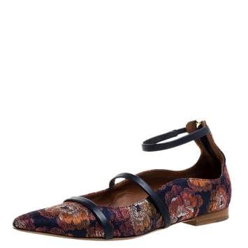 Pre Owned Malone Souliers Multicolor Brocade Fabric Robyn Pointed Toe Ankle Cuff Ballet Flat Size 36