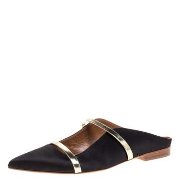 Pre Owned Malone Souliers Black Satin Maureen Mule Flats  Size 36