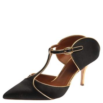 Pre Owned Malone Souliers Black Satin Imogen 100 Sandals Size 37.5