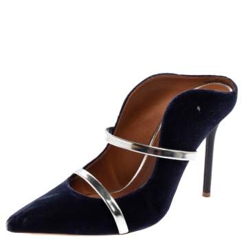 Pre Owned Malone Souliers Blue Velvet Maureen Pointed Toe Mules Size 38