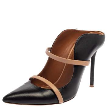 Pre Owned  Malone Souliers Black/Beige Leather Maureen Mules Size 38