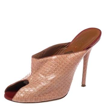 Pre Owned Malone Souliers Snakeskin Peep toe Mule Sandals Size 38.5