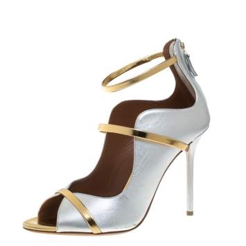 Pre Owned Malone Souliers Metallic Leather Mika Triple Band Peep Toe Sandals Size 40