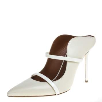 Pre Owned Malone Souliers Cream Leather Maureen Point Toe Mules Size 40