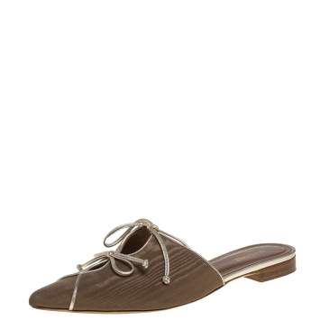 Pre Owned Malone Souliers Beige Fabric Vivlin Accent Mules Size 37