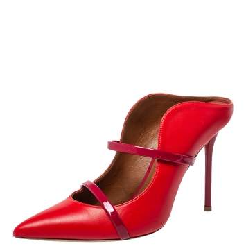Pre Owned Malone Souliers Red Patent And Leather Maureen Mules Sandals Size 40