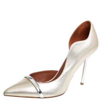 Pre Owned Malone Soulirs Metallic Silver Grey Leather  Morrissey Dorsay Pumps Size 39