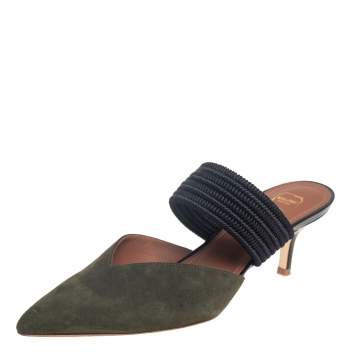Pre Owned Malone Souliers Green/Blue Suede And Fabric Maisie Pointed Toe Mules Sandals Size 37