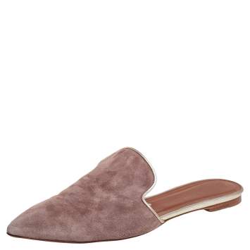 Pre Owned Malone Souliers Brown/Silver Suede And Leather Marianne Slide Flats Size 40