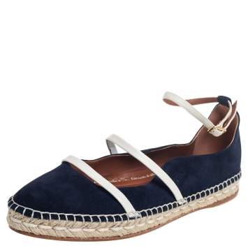 Pre Owned Malone Souliers Navy Blue Suede Selina Espadrilles Sandals Size 40