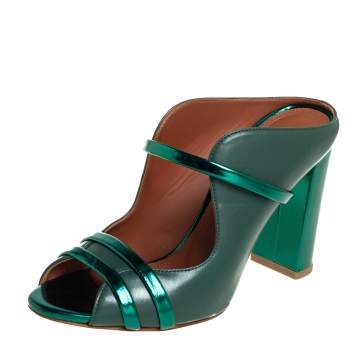 Pre Owned Malone Souliers Green Leather Norah Mules Size 37.5